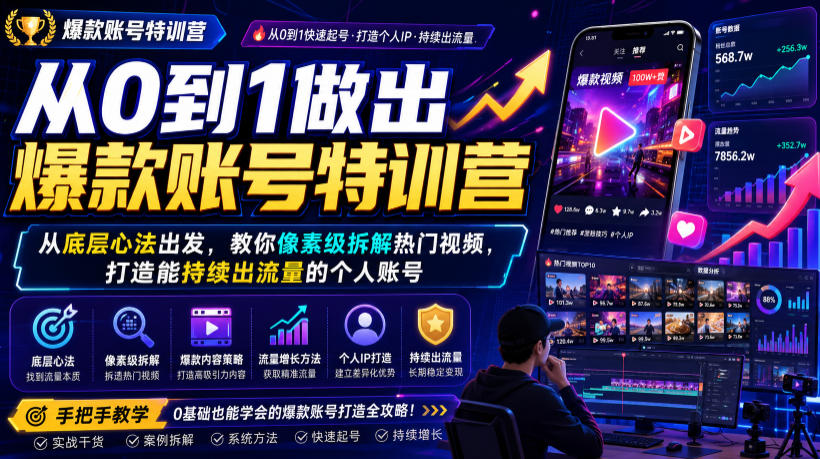 从0到1做出爆款账号特训营,从底层心法出发,教你像素级拆解热门视频,打造能持续出流量的个人账号插图 从0到1做出爆款账号特训营,从底层心法出发,教你像素级拆解热门视频,打造能持续出流量的个人账号插图