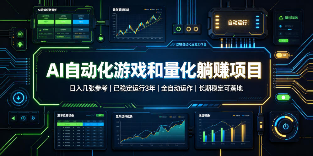 AI自动化游戏和量化躺赚项目,日入几张,已稳定运行3年,全自动运作,长期稳定可落地【揭秘】-网赚副业网