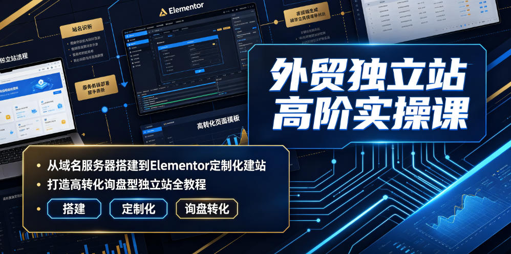 外贸独立站高阶实操课｜从域名服务器搭建到Elementor定制化建站，打造高转化询盘型独立站全教程-网赚副业网