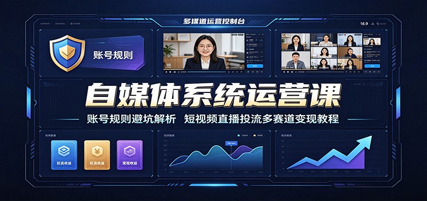自媒体系统运营课：账号规则避坑解析，短视频直播投流多赛道变现教程-网赚副业网