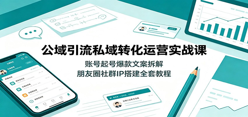 公域引流私域转化运营实战课：账号起号爆款文案拆解，朋友圈社群IP搭建全套教程-网赚副业网