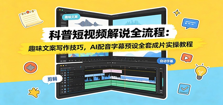 科普短视频解说全流程:趣味文案写作技巧,AI配音字幕预设全套成片实操教程-网赚副业网