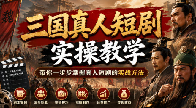 三国真人短剧实操教学，带你一步步掌握真人短剧的实战方法-网赚副业网