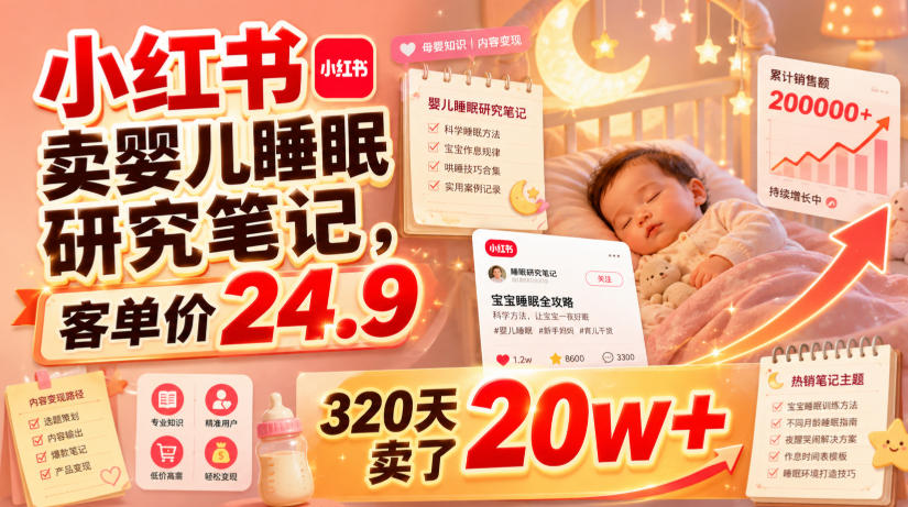 小红书卖婴儿睡眠研究笔记，客单价24.9，320天卖了20w+-网赚副业网