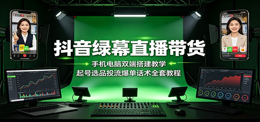 抖音绿幕直播带货:手机电脑双端搭建教学,起号选品投流爆单话术全套教程插图 抖音绿幕直播带货:手机电脑双端搭建教学,起号选品投流爆单话术全套教程插图