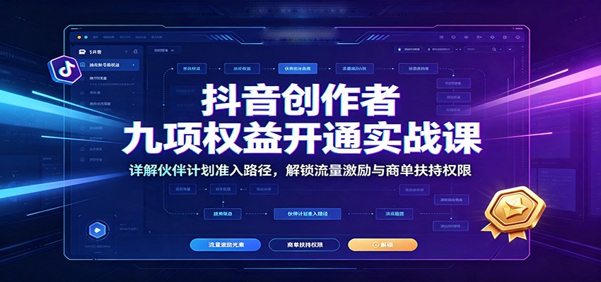 抖音创作者九项权益开通实战课：详解伙伴计划准入路径，解锁流量激励与商单扶持权限-网赚副业网