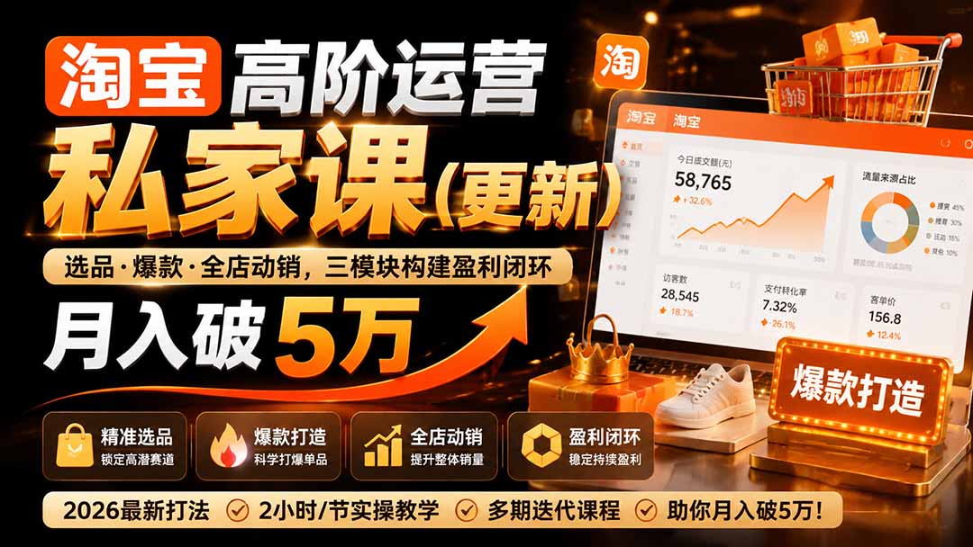 (19906期)淘宝高阶运营私家课(更新26年):选品、爆款、全店动销,三模块构建盈利闭环,月入破5万-网赚副业网