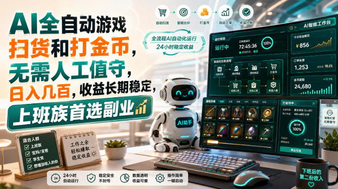 （20090期）AI全自动游戏皮肤扫货和打金币，日入几百，内部方法大揭秘，0门槛！-网赚副业网