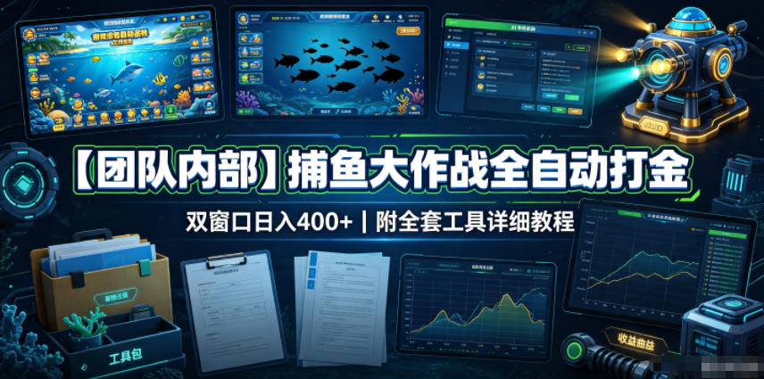 【团队内部】捕鱼大作战全自动打金，双窗口日入400+，附全套工具详细教程【揭秘】-网赚副业网