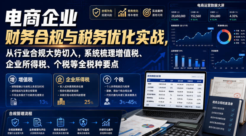 电商企业财务合规与税务优化实战,从行业合规大势切入,系统梳理增值税、企业所得税、个税等全税种要点-网赚副业网