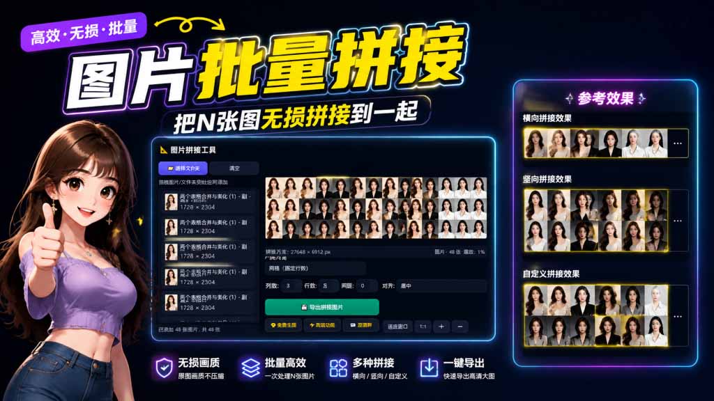 (20005期)图片批量拼接,把N张图无损拼接到一起,支持横向、竖向、自定义等功能-网赚副业网