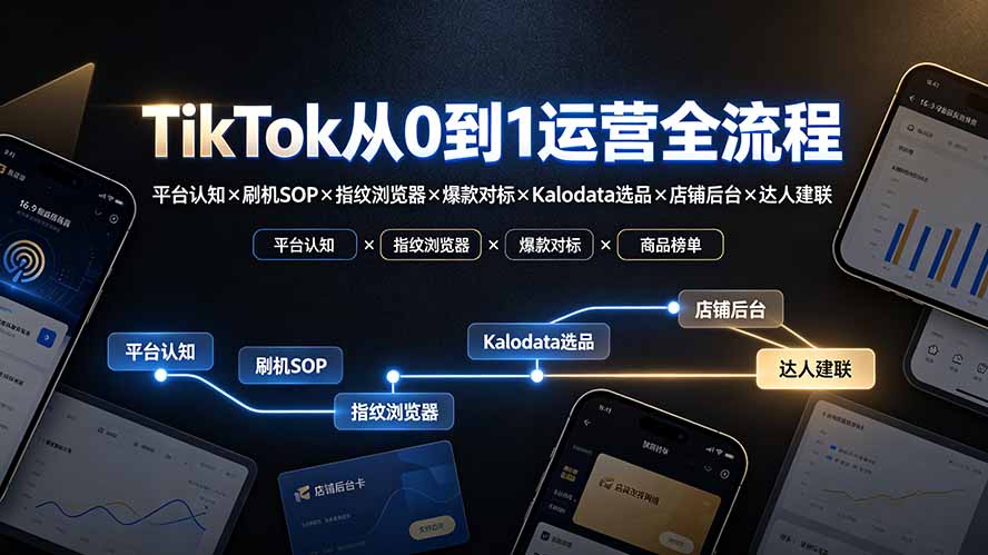 (19823期)TikTok从0到1运营全流程-更新:平台认知×刷机SOP×指纹浏览器×爆款对标×Kalodata选品×店铺后台×达人建联-网赚副业网