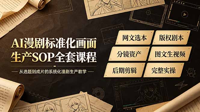 (19806期)AI漫剧标准化画面生产SOP全套课程-更新,网文选本版权剧本分镜资产全覆盖,图文生视频后期剪辑完整实操教学-网赚副业网
