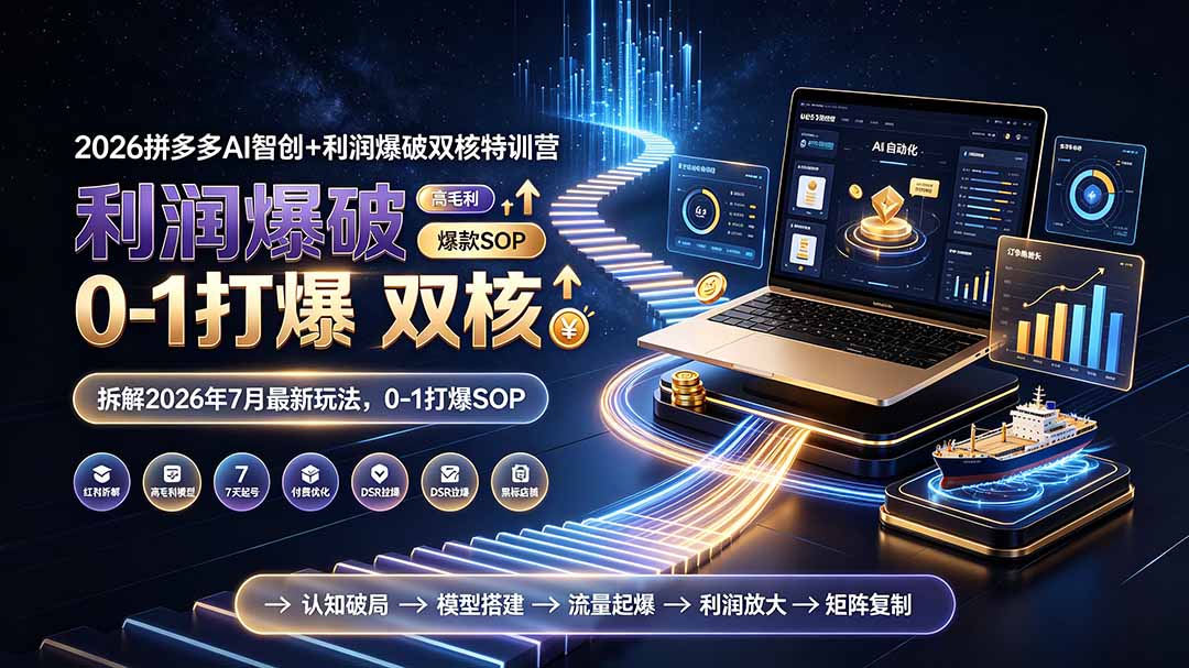 (19804期)2026拼多多AI智创+利润爆破双核特训营-更新:拆解2026年7月最新玩法,0-1打爆SOP-网赚副业网