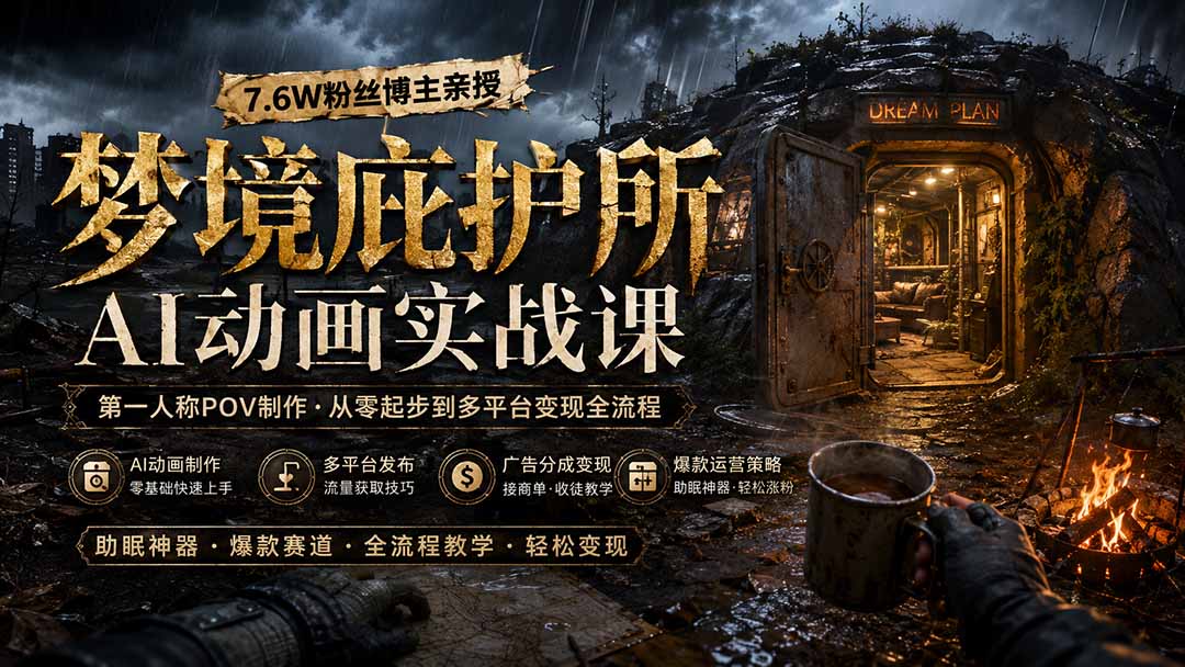 （19886期）梦境庇护所AI动画实战课：7.6W粉丝博主亲授第一人称POV制作，从零起步到多平台发布变现全流程-网赚副业网