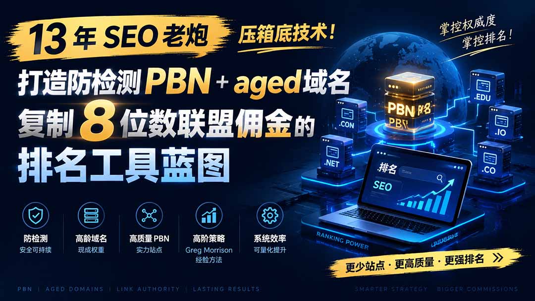 (19824期)13 年 SEO 老炮压箱底技术!打造防检测 PBN+aged 域名,复制 8 位数联盟佣金的排名工具蓝图【原创双语字幕】-网赚副业网