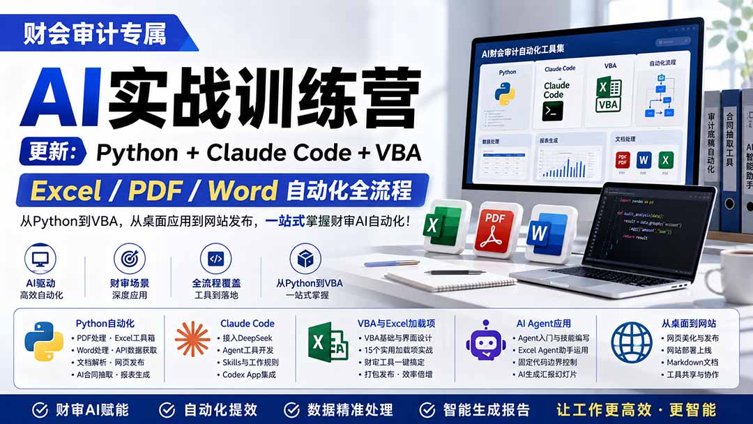 （19887期）财会审计专属 AI实战训练营：Python+Claude Code+VBA，Excel/PDF/Word自动化全流程 (更新)-网赚副业网