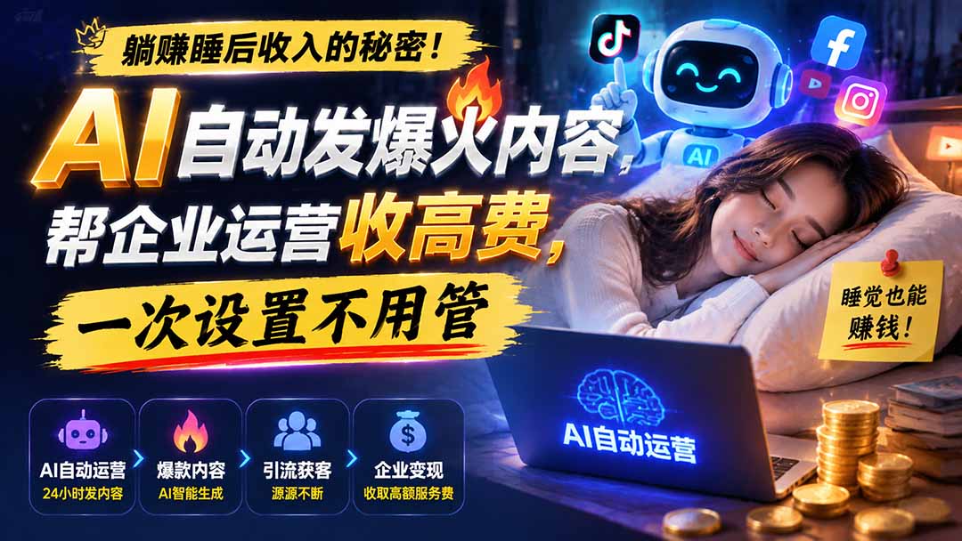 (19826期)躺赚睡后收入的秘密!AI 自动发爆火内容,帮企业运营收高费,一次设置不用管【原创双语字幕】插图1 (19826期)躺赚睡后收入的秘密!AI 自动发爆火内容,帮企业运营收高费,一次设置不用管【原创双语字幕】插图1