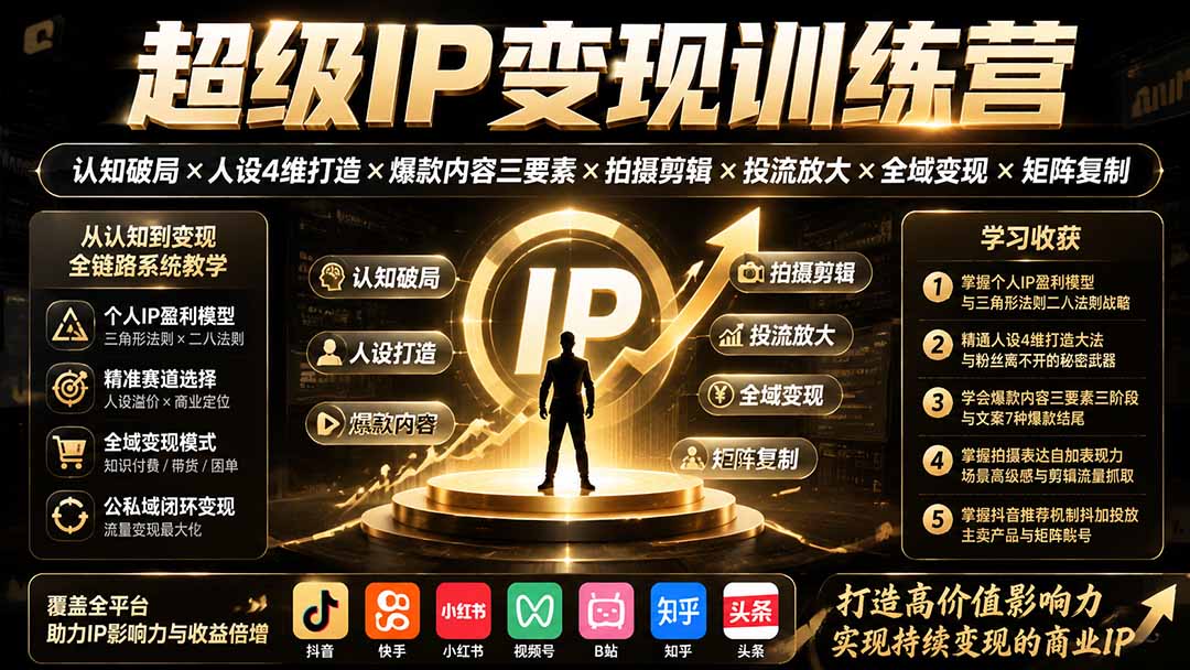 (19698期)超级IP变现训练营:认知破局×人设4维打造×爆款内容三要素×拍摄剪辑×投流放大×全域变现×矩阵复制插图 (19698期)超级IP变现训练营:认知破局×人设4维打造×爆款内容三要素×拍摄剪辑×投流放大×全域变现×矩阵复制插图