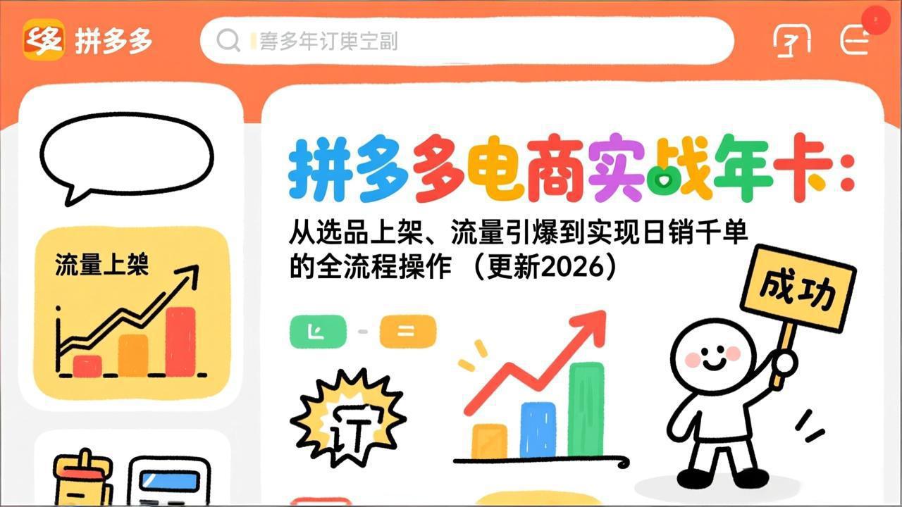 （19839期）拼多多电商实战年卡：从选品上架、流量引爆到实现日销千单的全流程操作（更新2026年8月）-网赚副业网