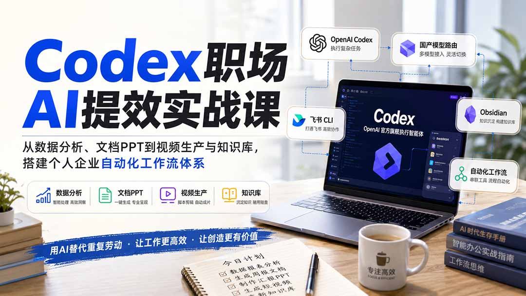 (20057期)Codex职场AI提效实战课:从数据分析、文档PPT到视频生产与知识库,搭建个人企业自动化工作流体系插图1 (20057期)Codex职场AI提效实战课:从数据分析、文档PPT到视频生产与知识库,搭建个人企业自动化工作流体系插图1