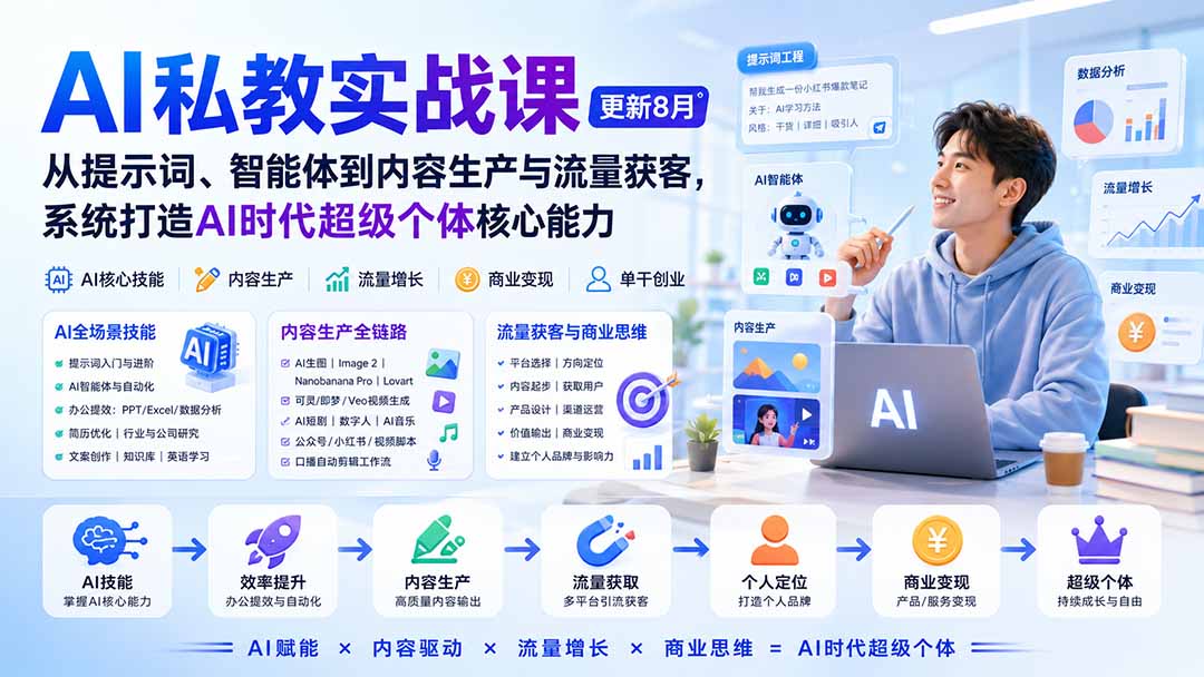 (20149期)AI私教实战课-更新8月:从提示词、智能体到内容生产与流量获客,系统打造AI时代超级个体核心能力-网赚副业网