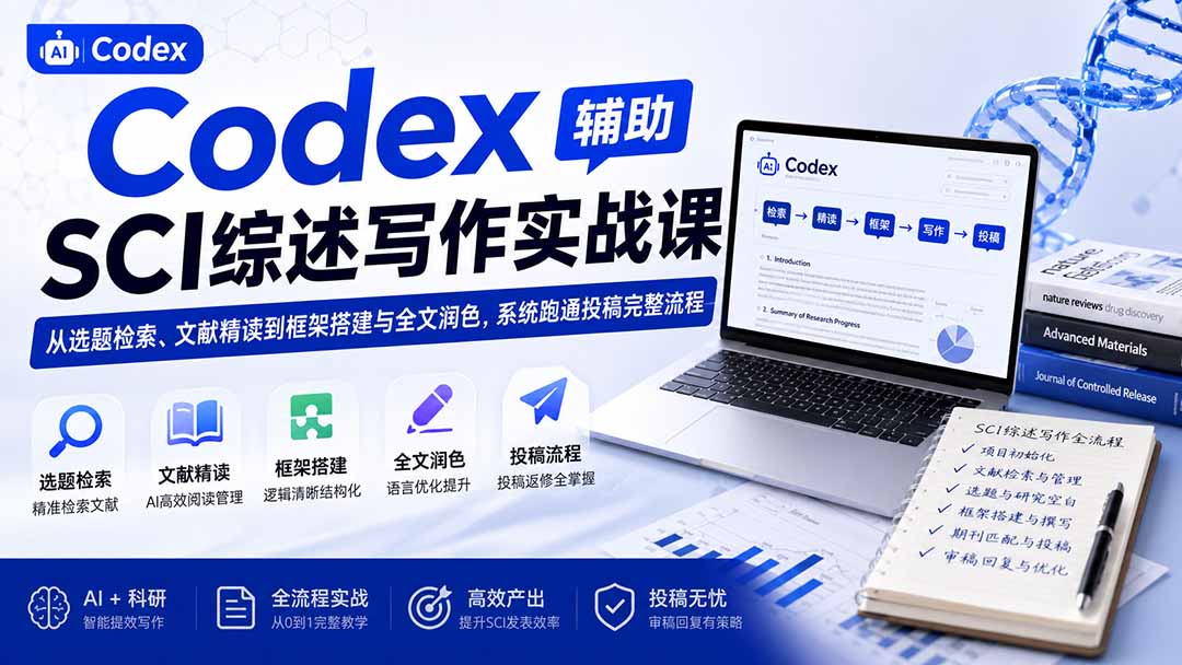 (19751期)Codex辅助SCI综述写作实战课——从选题检索、文献精读到框架搭建与全文润色,系统跑通投稿完整流程-网赚副业网