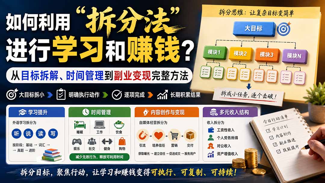 (20022期)付费文章:如何利用“拆分法”进行学习和賺钱?从目标拆解、时间管理到副业变现完整方法插图 (20022期)付费文章:如何利用“拆分法”进行学习和賺钱?从目标拆解、时间管理到副业变现完整方法插图