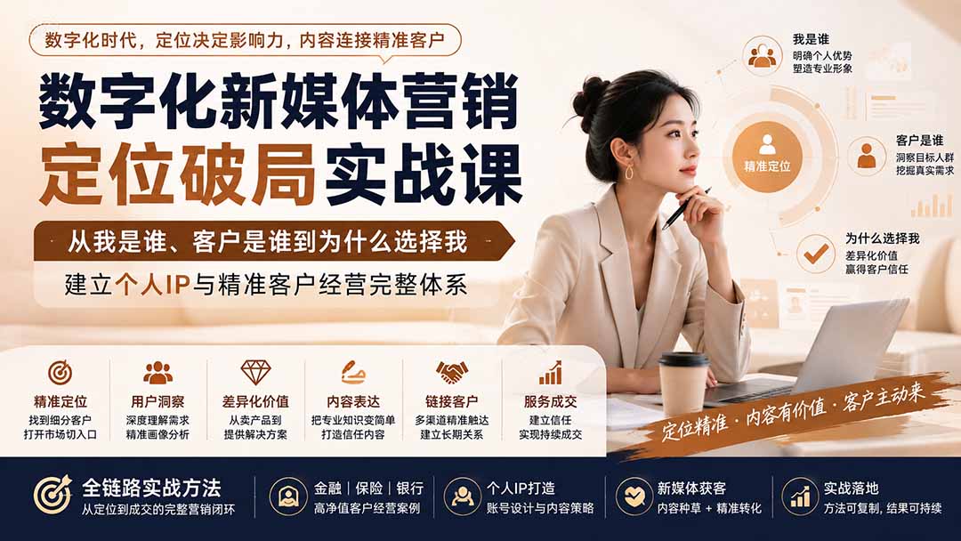 (20009期)数字化新媒体营销定位破局实战课:从我是谁、客户是谁到为什么选择我,建立个人IP与精准客户经营完整体系-网赚副业网