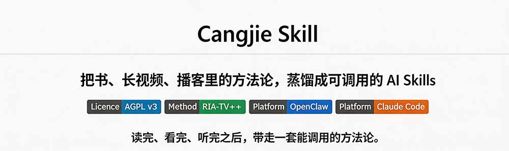 （19809期）全网走红！GitHub上6.7K Star的开源项目，把任何书、长视频、播客蒸馏成AI工具，值得收藏 cangjie-skill插图2