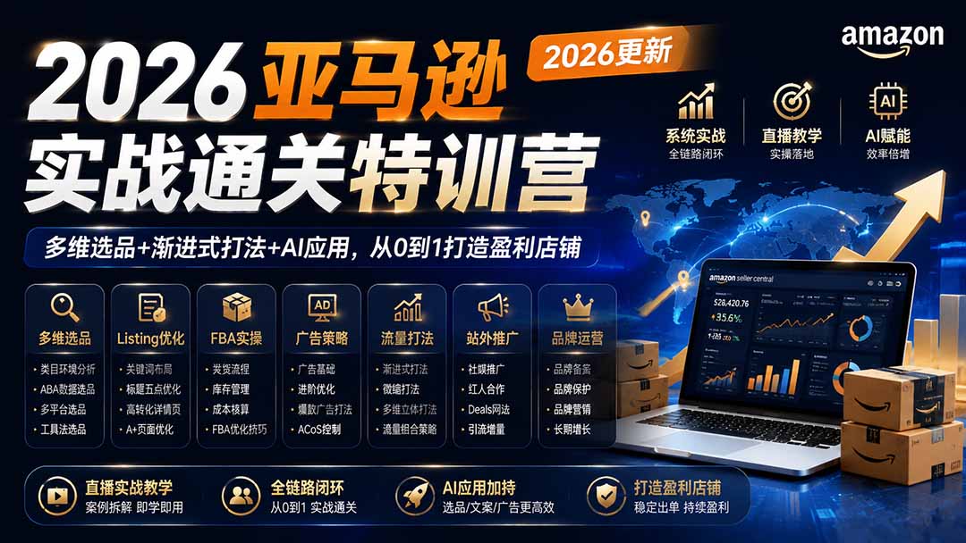 (19768期)2026亚马逊实战通关特训营-2026更新,多维选品+渐进式打法+AI应用,从0到1打造盈利店铺-网赚副业网