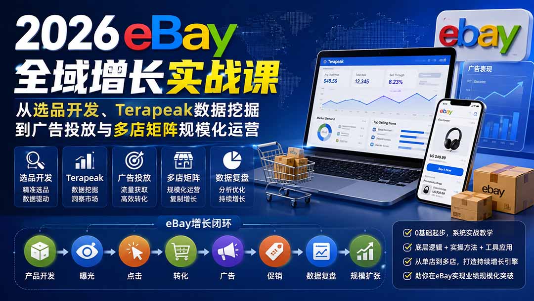 (20023期)2026-Vincent eBay全域增长实战课-无水印:从选品开发、Terapeak数据挖掘到广告投放与多店矩阵规模化运营插图 (20023期)2026-Vincent eBay全域增长实战课-无水印:从选品开发、Terapeak数据挖掘到广告投放与多店矩阵规模化运营插图