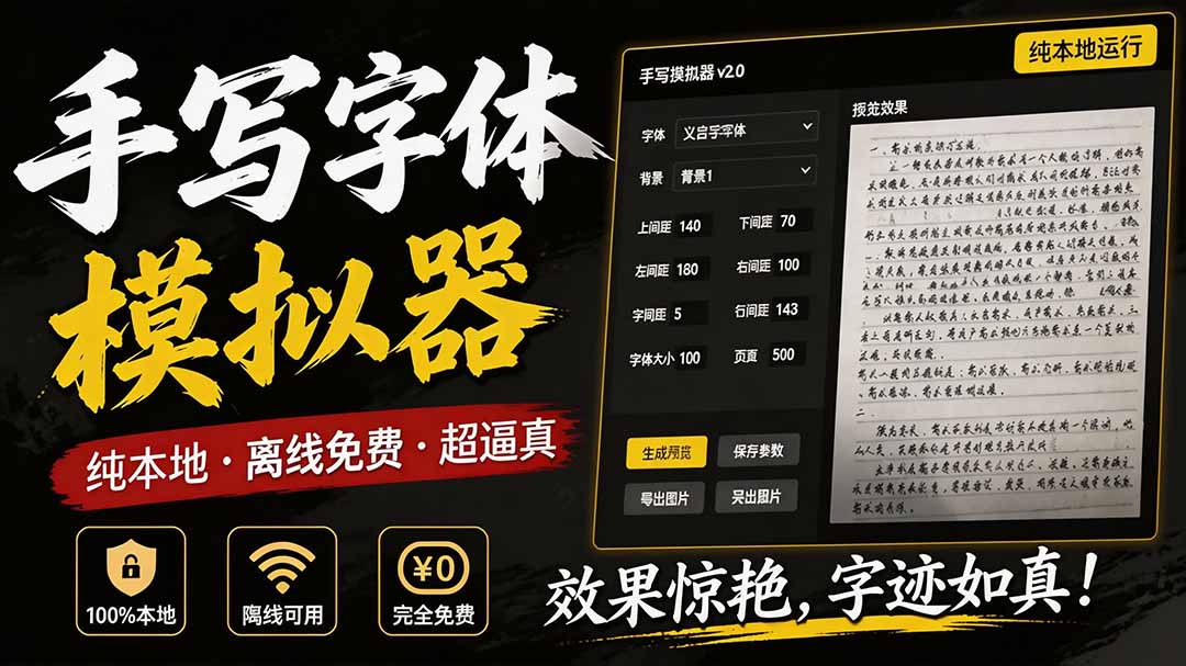 (19810期)罚抄神器!罚抄10万字都不在怕了,手写字体模拟生成器,附带新整理背景图和字体,纯本地离线运行-网赚副业网