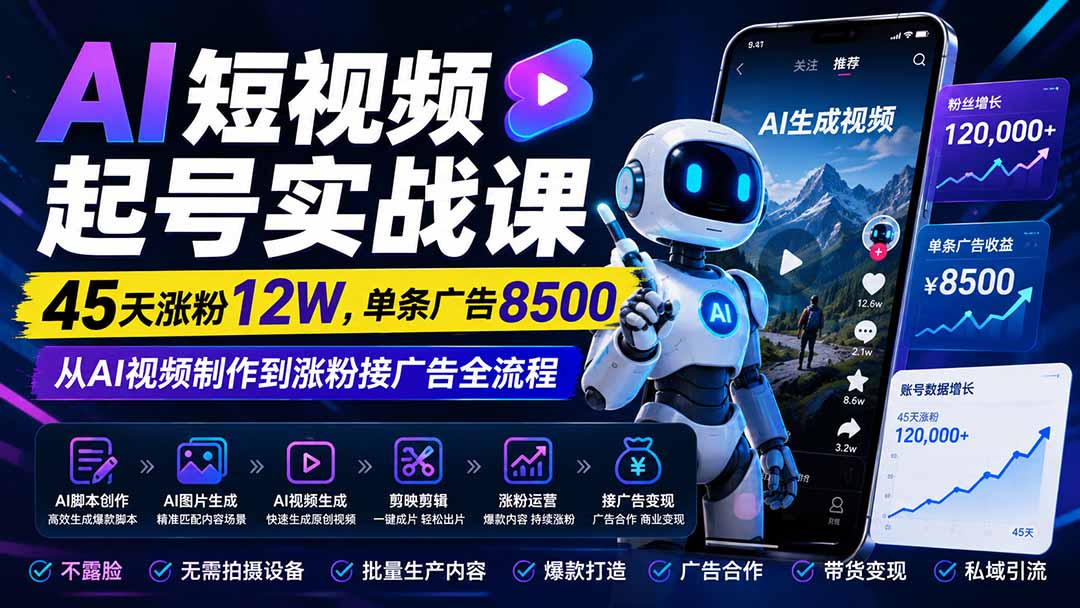(20085期)AI短视频起号实战课:45天涨粉12W,单条广告8500,从AI视频制作到涨粉接广告全流程插图 (20085期)AI短视频起号实战课:45天涨粉12W,单条广告8500,从AI视频制作到涨粉接广告全流程插图