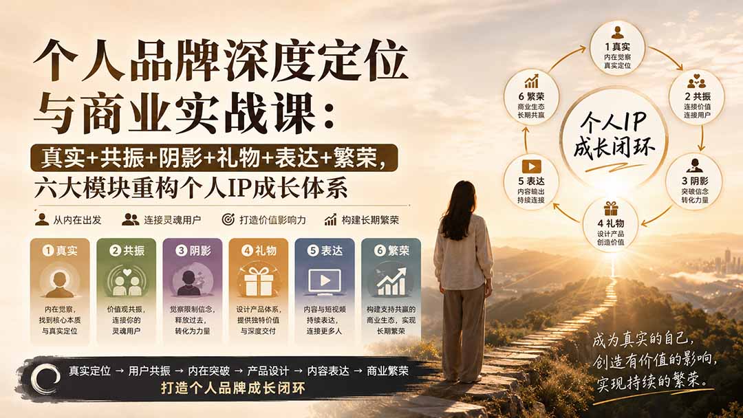 (20140期)个人品牌深度定位与商业实战课:真实+共振+阴影+礼物+表达+繁荣,六大模块重构个人IP成长体系-网赚副业网