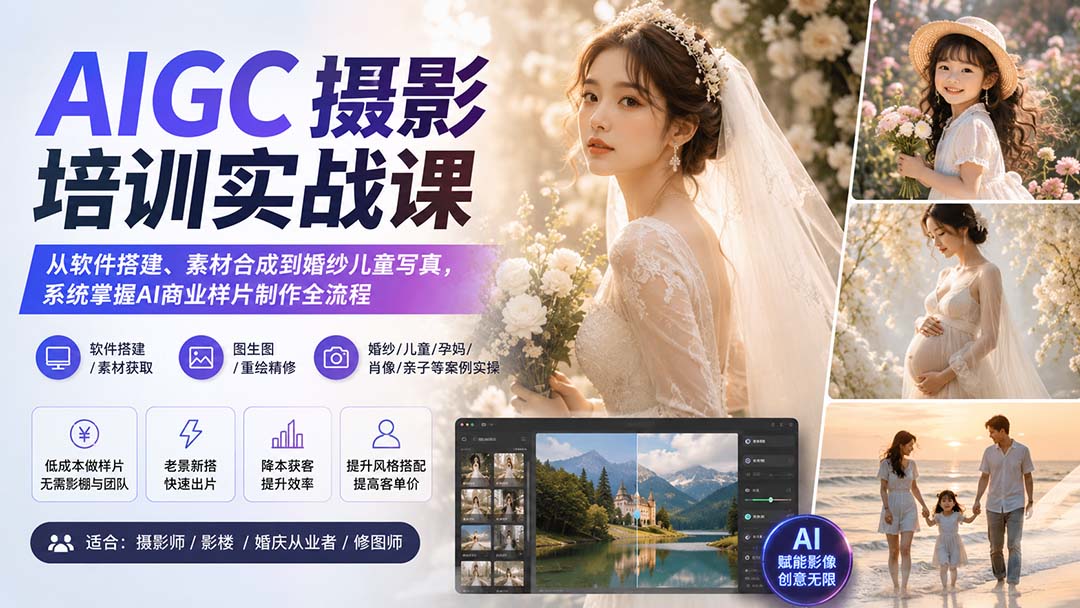 (20161期)AIGC摄影培训实战课:从软件搭建、素材合成到婚纱儿童写真,系统掌握AI商业样片制作全流程-网赚副业网