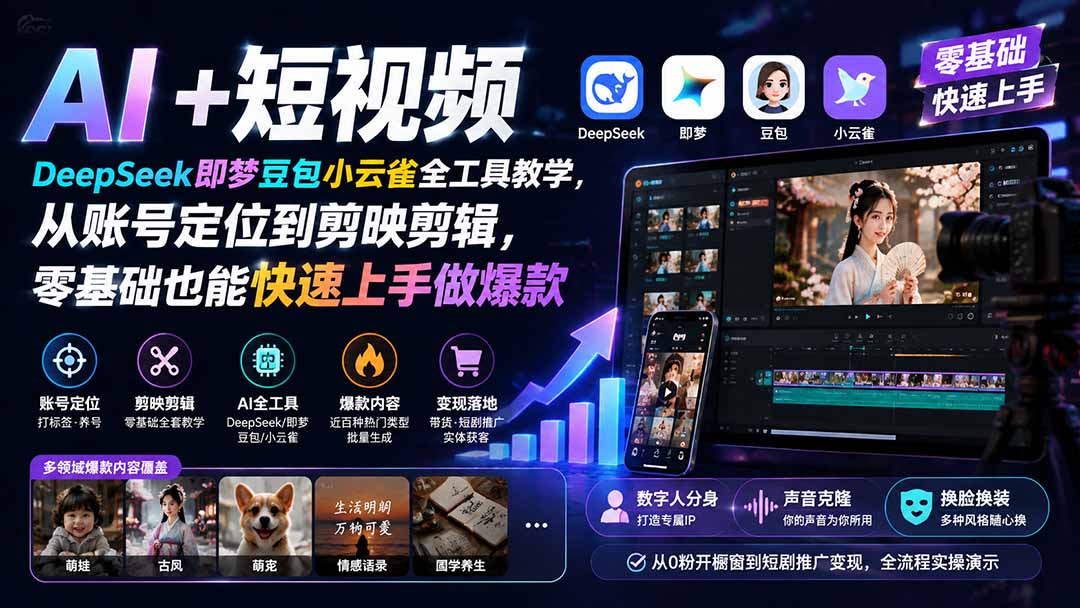 （19759期） AI+短视频｜DeepSeek即梦豆包小云雀全工具教学，从账号定位到剪映剪辑，零基础也能快速上手做爆款插图1
