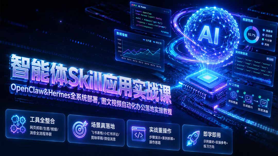 (19645期)智能体Skill应用实战课:OpenClaw&Hermes全系统部署,图文视频自动化办公落地实操教程插图1 (19645期)智能体Skill应用实战课:OpenClaw&Hermes全系统部署,图文视频自动化办公落地实操教程插图1