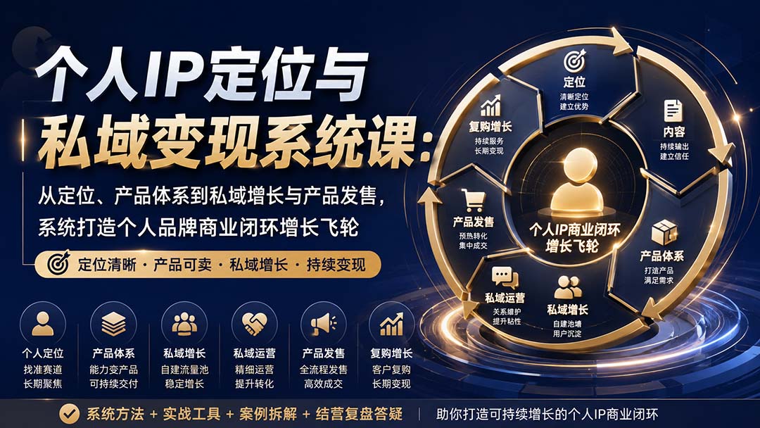 (20143期)个人IP定位与私域变现系统课:从定位、产品体系到私域增长与产品发售,系统打造个人品牌商业闭环增长飞轮-网赚副业网