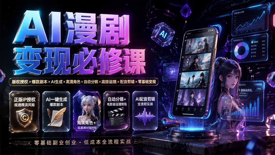 (19664期)AI漫剧变现必修课:版权授权×爆款剧本×AI生成×高清角色×自动分镜×高级运镜×配音剪辑×零基础变现插图 (19664期)AI漫剧变现必修课:版权授权×爆款剧本×AI生成×高清角色×自动分镜×高级运镜×配音剪辑×零基础变现插图