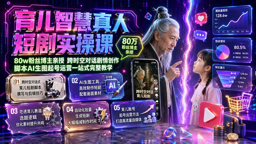 (19663期)育儿智慧真人短剧实操课|80w粉丝博主亲授,跨时空对话剧情创作,脚本AI生图起号运营一站式完整教学插图1 (19663期)育儿智慧真人短剧实操课|80w粉丝博主亲授,跨时空对话剧情创作,脚本AI生图起号运营一站式完整教学插图1