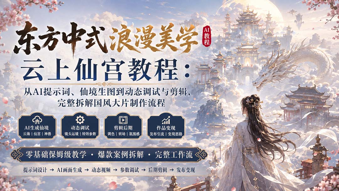 (20147期)东方中式浪漫美学云上仙宫教程:从AI提示词、仙境生图到动态调试与剪辑,完整拆解国风大片制作流程-网赚副业网