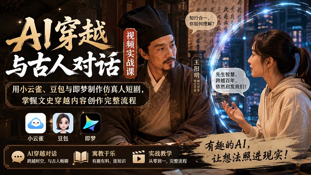 (20171期)AI穿越与古人对话视频实战课:用小云雀、豆包与即梦制作仿真人短剧,掌握文史穿越内容创作完整流程-网赚副业网