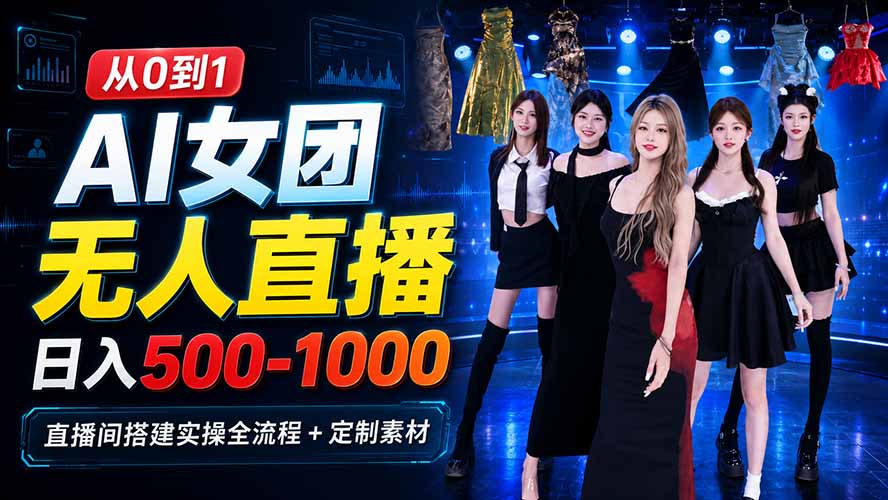 (20051期)AI 女团无人直播,躺入500‑1000每天,直播间搭建实操全流程+定制素材-网赚副业网