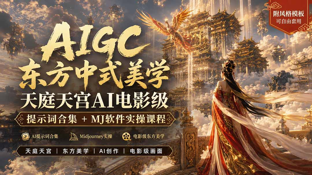 (19998期)AIGC东方中式美学天庭天宫AI电影级提示词合集+MJ软件实操课程插图1 (19998期)AIGC东方中式美学天庭天宫AI电影级提示词合集+MJ软件实操课程插图1