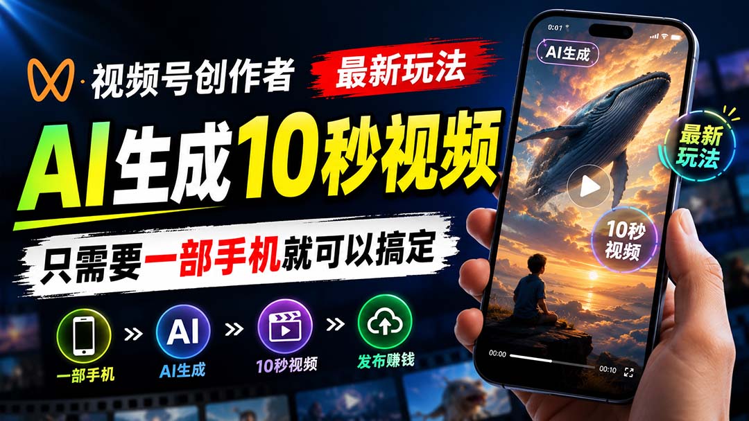 (20136期)视频号创作者最新玩法,AI生成10秒视频,只需要一部手机就可以搞定-网赚副业网