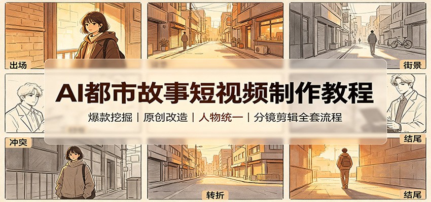 AI都市故事短视频制作教程:爆款挖掘原创改造,人物统一分镜剪辑全套流程-网赚副业网