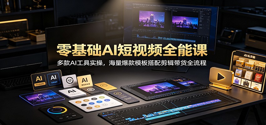 零基础AI短视频全能课:多款AI工具实操,海量爆款模板搭配剪辑带货全流程-网赚副业网