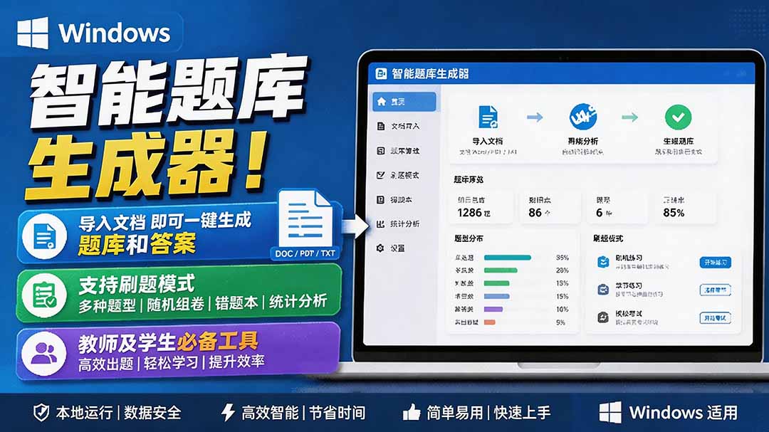 (19855期)Windows 智能题库刷题软件!导入文档一键生成题库和答案,并支持刷题模式,教师及学生必备工具 原创插图1 (19855期)Windows 智能题库刷题软件!导入文档一键生成题库和答案,并支持刷题模式,教师及学生必备工具 原创插图1