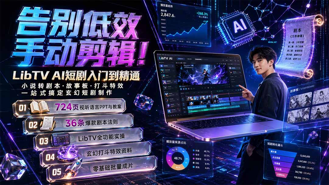 (19678期)告别低效手动剪辑!LibTV AI短剧入门到精通,小说转剧本方法,故事板打斗特效一站式搞定玄幻短剧制作插图1 (19678期)告别低效手动剪辑!LibTV AI短剧入门到精通,小说转剧本方法,故事板打斗特效一站式搞定玄幻短剧制作插图1